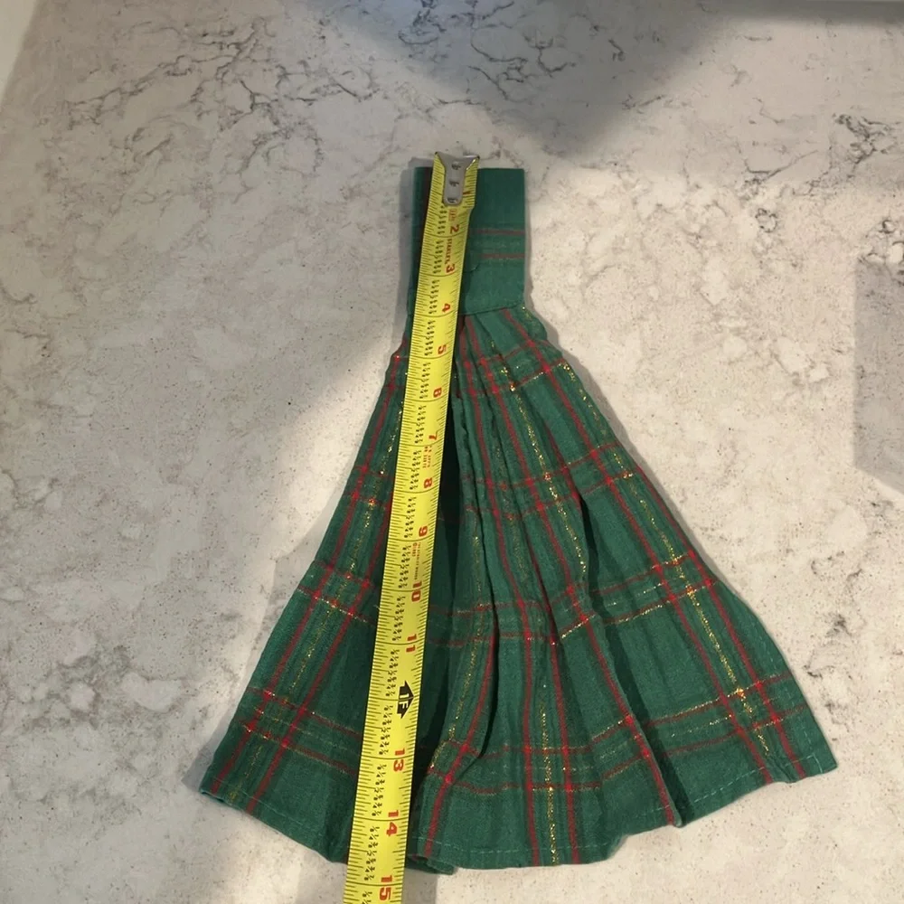 kitchen towel , green and red tartan pattern,button fastener